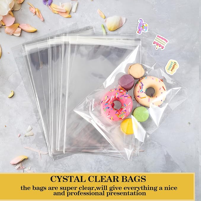 Nobranded 200 pcs Clear 3" x 4" Self Seal Cello Cellophane Bags Resealable Poly Bags 2.8 mils for Cookie, Candy, Gift Bakery, Prints, Photos, Cards & Envelopes, Party Decorative