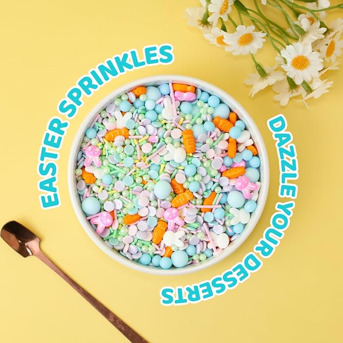 Blue Easter Sprinkles for Cake Decorations, 3.52oz Carrot Sprinkles Edible for Cupcakes Topper for Cupcakes Topper Baking Cookies Easter Spring Party Supplies