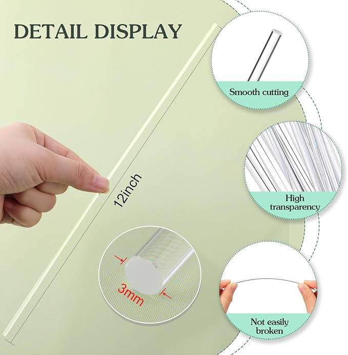 Zopeal 200 Pcs Acrylic Lollipop Sticks Clear Cake Pops Rods Cake Topper Candy Cupcake Treat Stick for Wedding Chocolate Cookie Dessert Handmade DIY Crafts Party Decor Gardening(12 x 0.12 Inches,Clear)