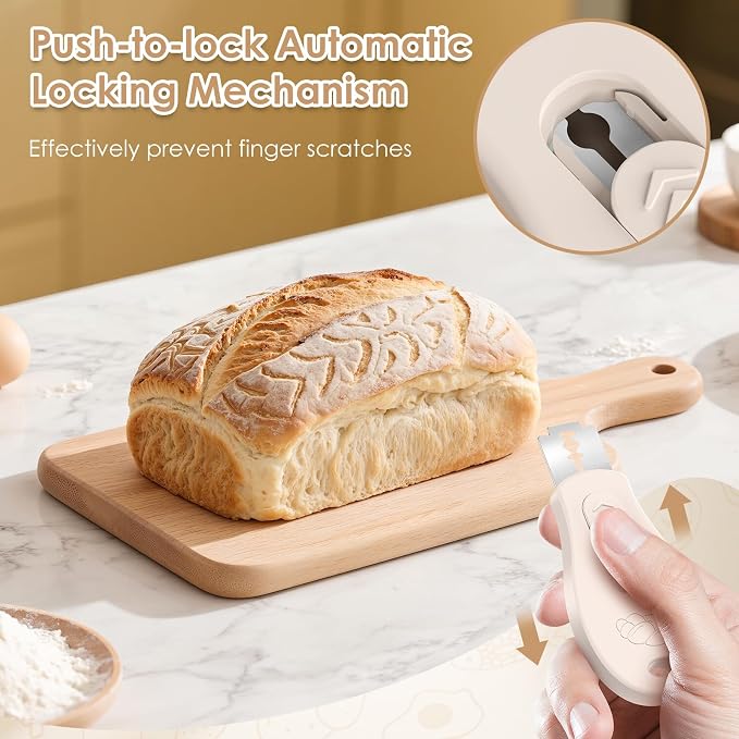 Bread Lame Sourdough Scoring Tool, Extractable & Magnetic Bread Scoring Tool, Scoring Knife for Bread Baking, Bread Razor for Homemade Bread, Sourdough Scorer Tool, Includes 5 Razor Blades-Beige（2PCS）
