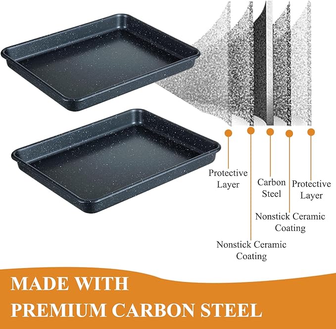 Walooza 11 Inch Nonstick Baking Sheets Set of 2, Carbon Steel Cookie Sheets for Baking, Heavy Duty & Stackable Baking Pans for Oven, Non Toxic & Easy Clean, 11x9 Inch Baking Trays