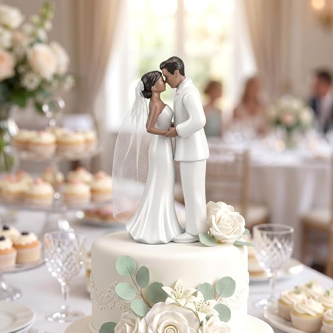 Wedding Cake Topper, 4.3" Bride and Groom Figurine (Black) | Novios Para Pastel Elegant Couple Figurine for Anniversary Wedding Decor