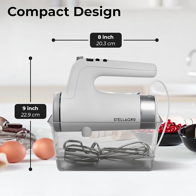 Electric Hand Mixer 350W, 9 Speed Handheld Mixer with Timer, Beaters, Whisks & Dough Hooks, Storage Case, Kitchen Mixer for Baking, Eggs, Cream, Cookie Dough & Frosting, White