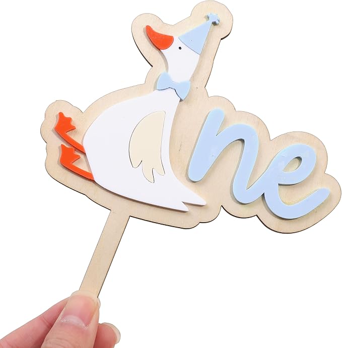 Wooden One Silly Goose 1st Birthday Cake Topper - Silly Goose First Birthday Decorations,Baby Girl 1st Party Decor (blue1)