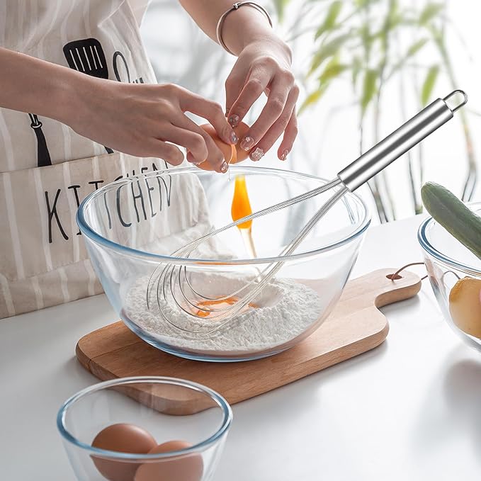 Flat Whisk Stainless Steel Flat Whisk for Cooking Kitchen Flat Wire Whisk Set Egg Mixing Whisks for Cooking, Blending, Whisking, Beating and Stirring, (3Pack, 8 Inch, 10 Inch, 12 Inch)