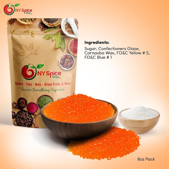 NY Spice Shop Orange Sanding Sugar - 1 Pound Sweet Edible Sprinkles for Party Decoration, Cakes, Cupcakes, Cookies Toppings & Dessert Dishes - Colorful Sugar Sprinkles for Party Favors & Baking Treats