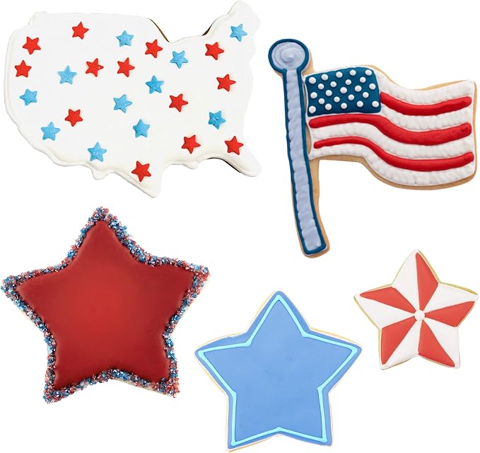 Ann Clark Cookie Cutters 4th of July Memorial Day Patriotic Cookie Cutters 5-Pc. Made in USA, Stars, Flag, America Map