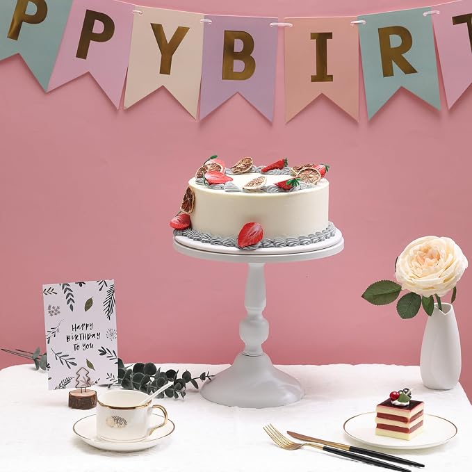 Set of 3 White Cake Stands, Metal Round Cake Holder Dessert Pie Pizza Display Stand 8" 10" 12" Serving Tray Decoration for Wedding Celebration Party Birthday Baby Shower