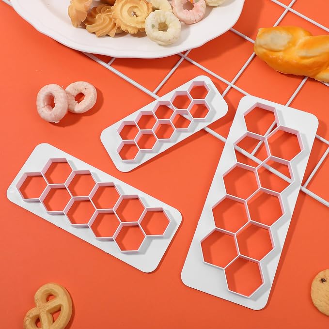 3Pcs Hexagon Cookie Cutter, 3 Size Plastic Cake Fondant Cutter Biscuit Cutters Geometric Baking Tools Cake Decorating