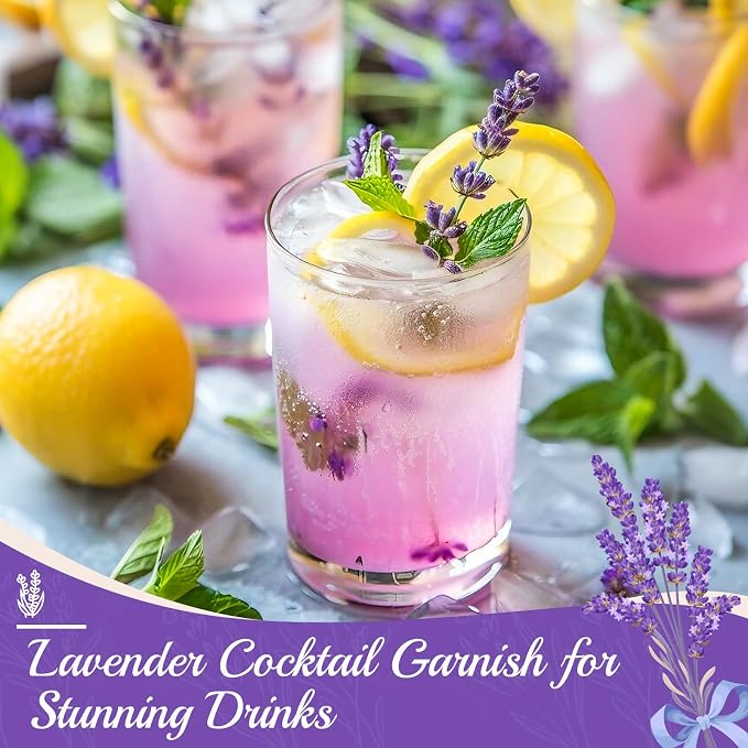 100+ Edible Lavender Sprigs for Cocktails & Dessert, 6.69'' Edible Flowers for Drinks Garnish Tea DIY Craft, Food Grade Culinary Lavender Flower Bud 1.27oz(36g)