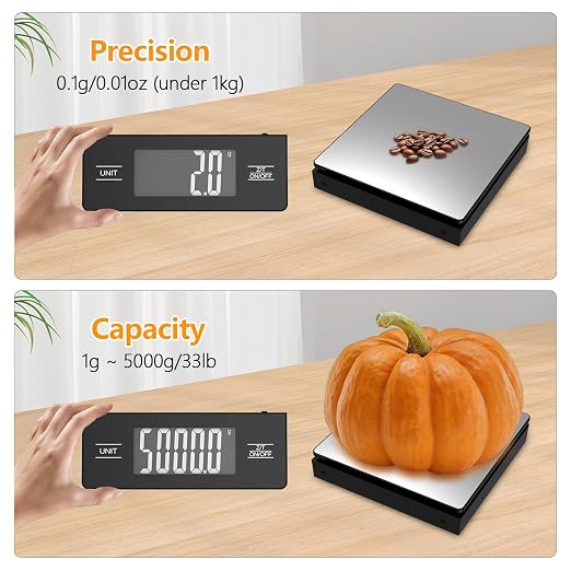 Kitchen Scale with Detachable Display Wireless Stainless Steel Digital Food Scale, 11lb/5kg, 1g Precision, Backlit LCD, Tare Function for Baking, Coffee Brewing & Cooking, Metallic/Black