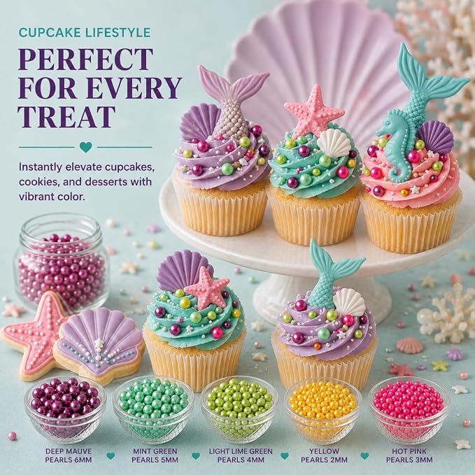 Confect Pearl Sprinkles – Tropical Summer 5 Pack Dragees Mix (Purple, Teal, Sea Green, Yellow & Bright Pink) – Fun & Festive Cake and Cupcake Decorations – Vegan, Gluten-Free, Nut-Free, Soy-Free, Dairy-Free, Palm Oil-Free, No Artificial Dyes- 5 Oz