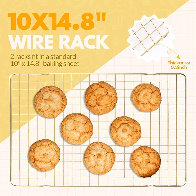2 PCS Cooling Racks for Cooking and Baking, 14.8x10 Inches Stainless Steel Cooling Rack, Sheet Pan with Wire Rack for Baking Sheet, Bacon Rack Oven Safe Fits Jelly Roll Sheet Pan