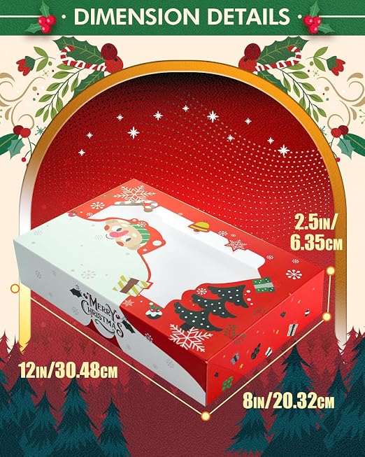 qiqee Christmas Cookie Box with Window 12x8x2.5 inch 12Packs Auto-pop up Two Uses One Second Folding Pastry Biscuit Bakery Box For Packaging