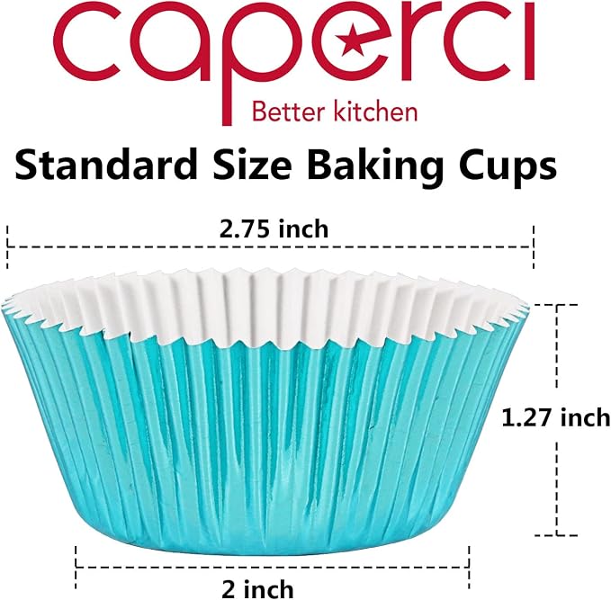 Caperci Aqua Sky Foil Cupcake Liners Standard Size Baking Cups Muffin Wrappers, 150-Pack