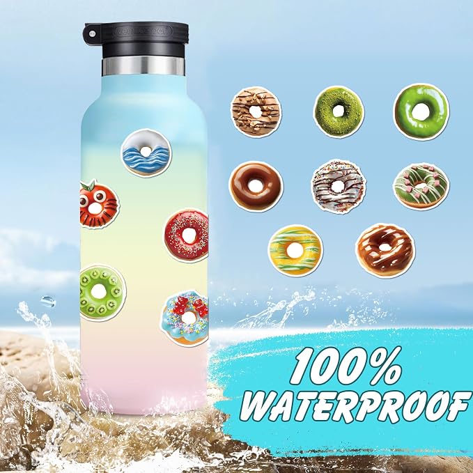 Donut Stickers,50 PCS Doughnut Food Themed Waterproof Sticker Vinyl Decals Supplies Favors Party Decor Water Bottles Laptop Phone Helmet Scrapbooks Gifts Birthday