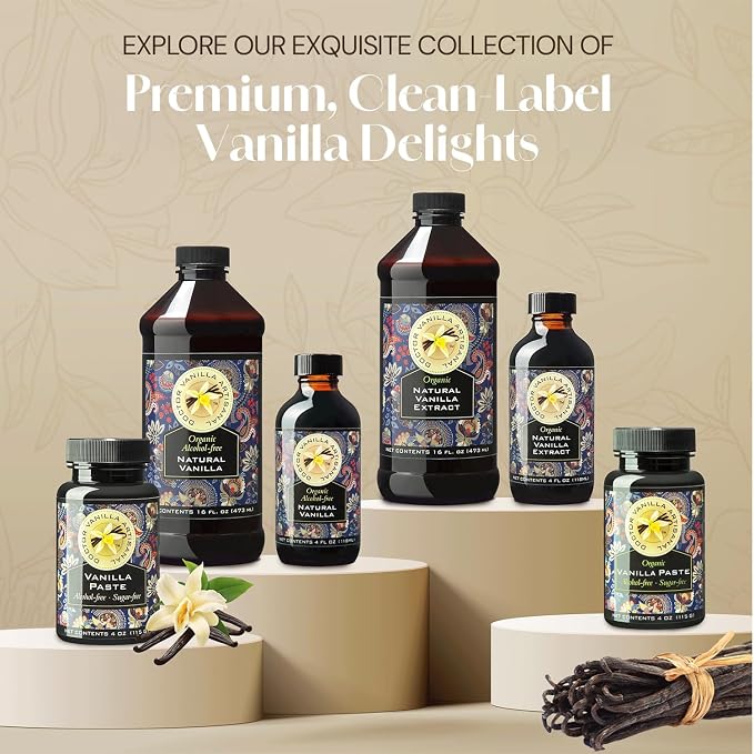 Organic Vanilla Alcohol‑Free Flavor, 16 fl oz - Madagascar Bourbon vanilla, 100% natural, sugar‑free, GMO‑free, gluten‑free, vegan, paleo, keto, kosher, and halal