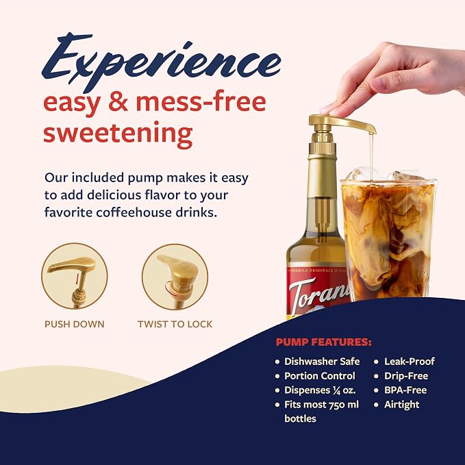 Torani Coffee Syrup, Bourbon Caramel Flavoring for Drinks, Glass Bottle with Pump Included, 25.4 Fl Oz