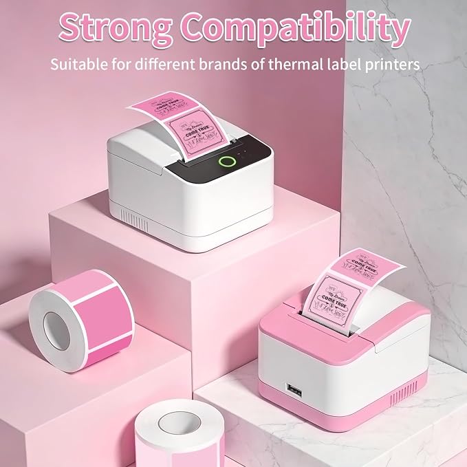 2"x2" 500pcs Square Thermal Labels, Pink Stickers for Thermal Printer | Waterproof, Multi-Color, Gradient Pink, Oil-Proof, BPA-Free, Strong Adhesive, DIY Logo, Compatible with Munbyn/Rollo/Zebra