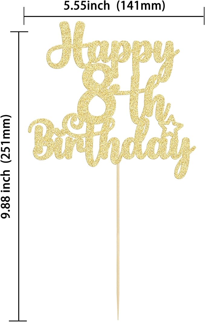 Gyufise 1Pc Happy 8th Birthday Cake Topper Glitter 8 & Fabulous Cheers to 8 Years Old Birthday Cake Pick for Celebrating 8th Anniversary Party Cake Decorations Supplies Gold