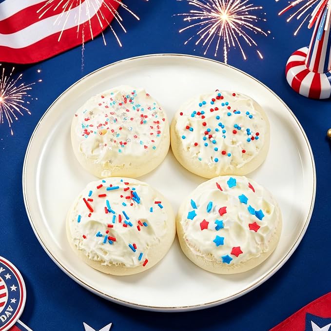 Red White and Blue Sprinkles - Patriotic Sanding Sugar with Silver Edible Glitter Stars for 4th of July Cake Decorating, Cupcake Topper & Baking Supplies 3.5 oz - USA Colors for Independence Day