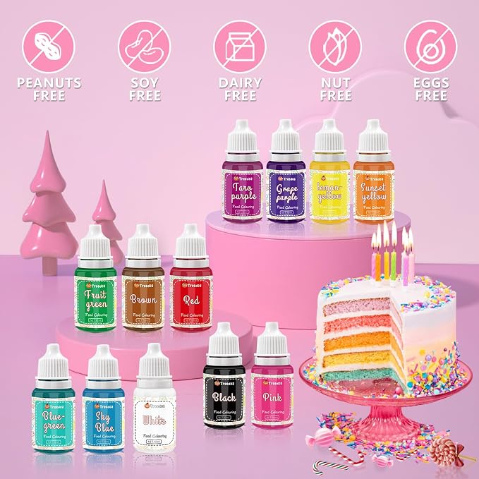 Food Coloring Liquid Set,12 Colors x10ml Food Grade Vibrant Food Dye Concentrated Liquid Coloring for Cake Decorating,Baking,Easter Eggs,Fondant,Icing,Slime Making DIY Supplies Kit-0.35 Fl. oz/Bottles