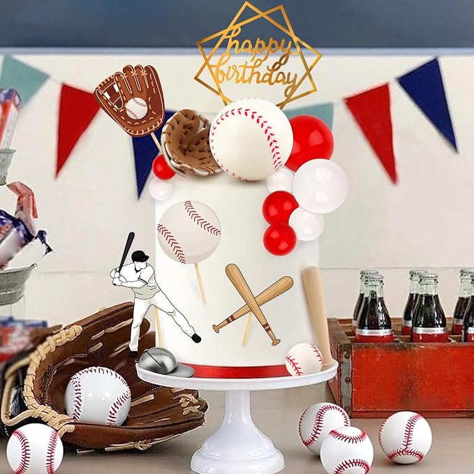 Hooqict 23Pcs Baseball Cake Decorations Set with Mini Baseballs, Player, Caps, Gloves, Bats, Happy Birthday Cake Toppers & Cupcake Toppers for Sports Theme Birthday Party Decor Supplies