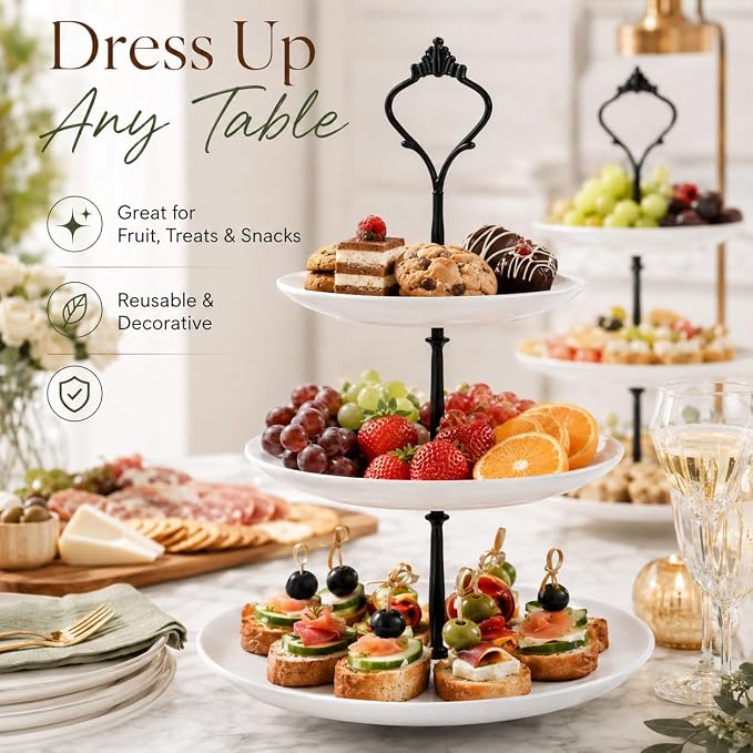 15 Pcs Tiered Tray Hardware Kit Crown Handle Zinc Alloy Black 3-Tier | Black finish for farmhouse and modern trays; complete rods washers screws for repeat cake stand builds