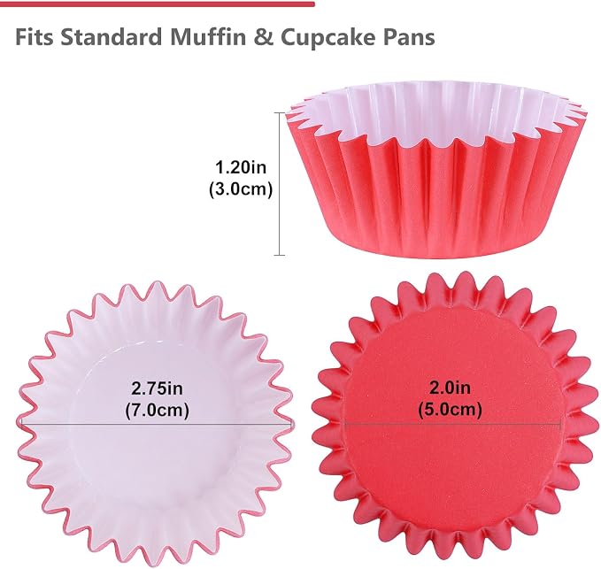 Caperci Heavy Duty Red Cupcake Liners 150 Counts - Standard Grease-Resistant Paper Muffin Baking Cups, Odorless, No Muffin Pan Needed, Easily Peels (Red)