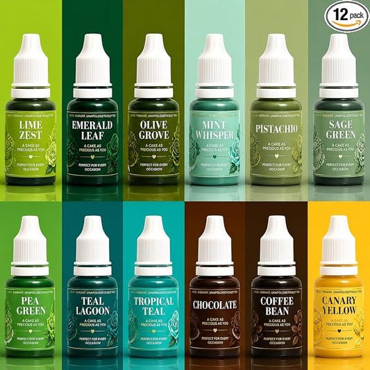 Confect Nature Palette Gel Food Coloring Set – 12 Highly Pigmented Colors for Buttercream, Cakes, Cookies, Macarons & Baking – 10mL Bottles