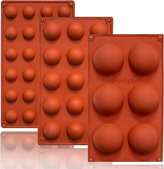 Lerykin Semi Circular Silicone Molds, Non-Stick Silicone Chocolate Molds,3 Packs Baking Molds for Making Chocolate, Cake, Jelly, Desert, Biscuit, Dome Mousse (6 Cups, 15 Cups and 24 Cups)