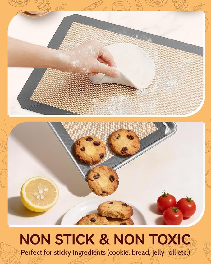 Silicone Baking Mat, Extra-Thick Platinum Silicone, Non-Stick Food Grade Baking Sheet Liners Set of 5, Reusable Dishwasher Safe, 2 Half Sheet + 2 Quarter Sheet + 1 Round 9", Sopito