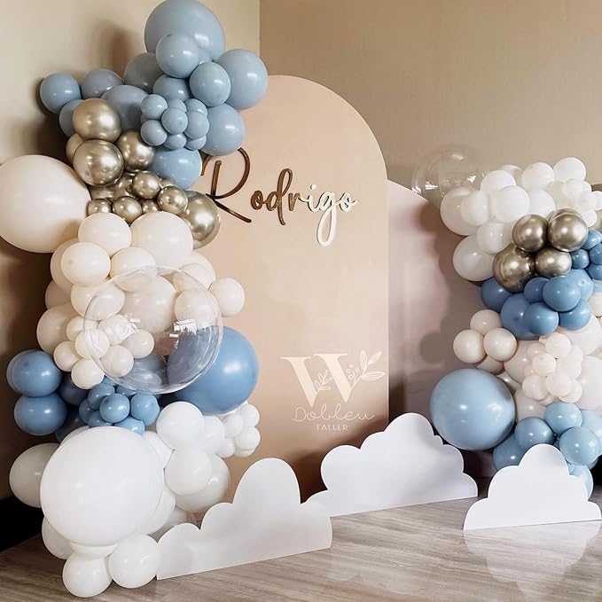 Jobkoo Blue Balloons - 12 Inch, 100 Pack Muted Dusty Blue Latex Balloons for Birthday, Boho Baby Shower, Bachelorette Party Decorations