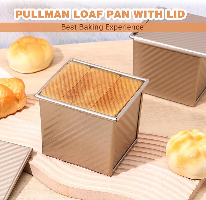 2 Pcs Square Nonstick Square Loaf Pan With Lid, 4.53 x 3.94 x 4.33 inch Mini Toast Box for Home Baking, Mini Cube Toast Box Ideal Baking Set Gift