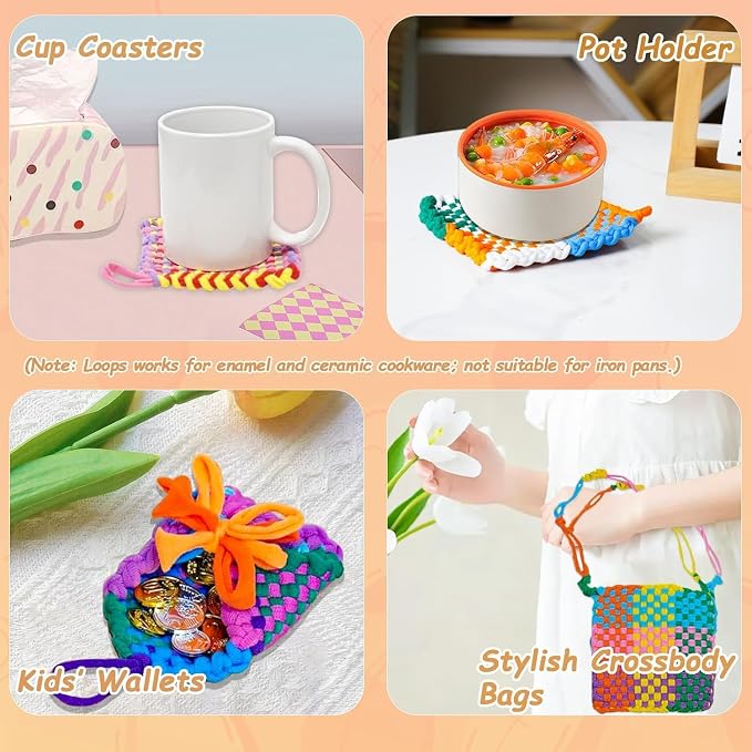 Weaving Loops for Potholder Loom, 12 Vibrant Colors Nylon Refill Kit, DIY Craft Gift Set for Girls and Boys, Compatible with 7 and 10 Inch Weaving Looms