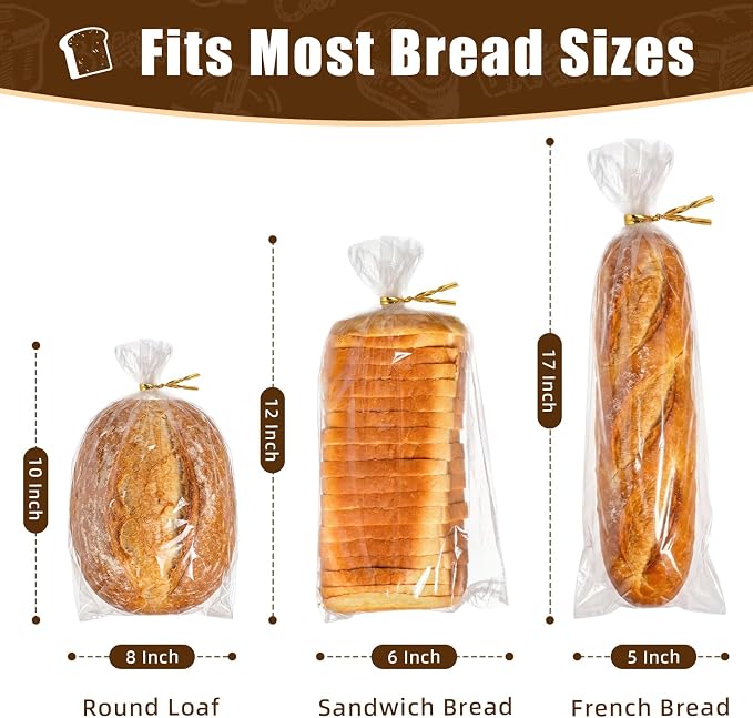 Homrelaxy 75Pcs Plastic Bread Bags for Homemade Bread and 90 Ties, 18 x 8 x 4 Inch Reusable Clear Loaf Bags, Adjustable, Perfect for Home Bakers and Bakeries