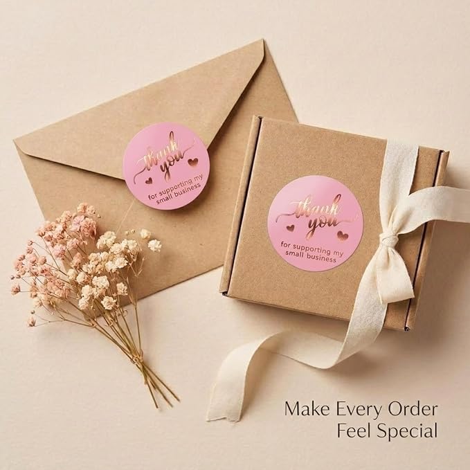500 Pcs 1.5 Inch Pink and Rose Gold Thank You Stickers for Small Business, Small Business Packaging, Self-Adhesive & Waterproof Stickers with Beautiful Designs, Strong and Durable Envelope Seals