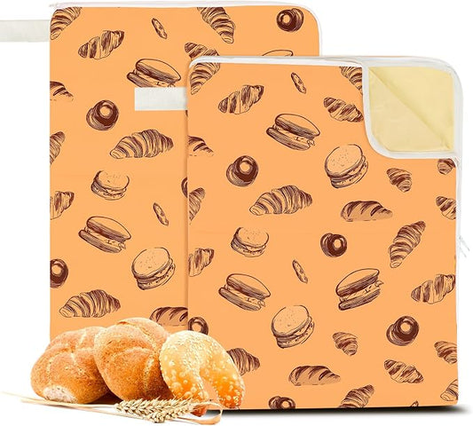 2 Pack Wide Zipper Access Beeswax Bread Bags for Sourdough Bread, Reusable Organic Linen Beeswax Bread Bag for Homemade Sourdough for Homemade Bag to Keep Fresh Longer, Kitchen Storage (Brown)