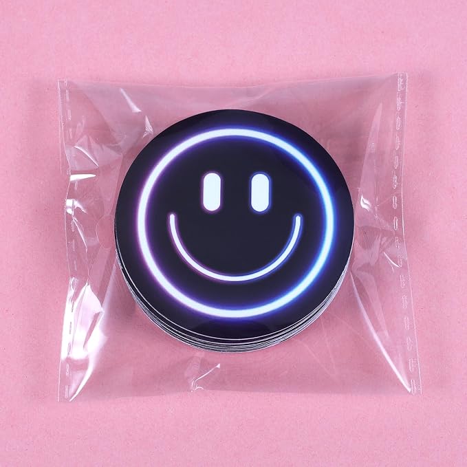 50PCS Smile Neon Stickers, Cute Water Bottle Stickers for Kids | Cute Water Bottle Stickers for Kids, for Teaching Rewards, Notebooks, Stationery, Luggage, Cartoon PVC Happy Sticker