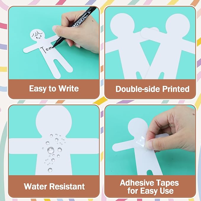 Vuzvuv 48Pcs 5In People Doll Shaped Paper Cutouts with 100Pcs Glue Points for Wall Bulletin Board Decorations, Blank Boys & Girls Cut Out for Classroom, DIY Crafts & Party Banners(Skin Color Style)