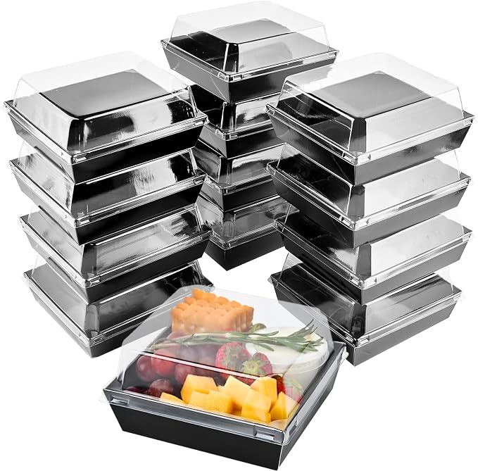Ocmoiy Small Charcuterie Boxes with Clear Lids, To Go Paper Disposable Food Containers, 5 Inches Bakery Dessert Boxes for Sandwich, Cookie, Pastry, Cake Slice (Black, 50ct)