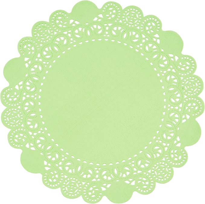 Pastry Tek 8 x 8 Inch Paper Lace Doilies, 4000 Disposable Table Doilies - Elegant Lace Finish, Long Lasting, Green Paper Doily, for Pastries, Cupcakes, Desserts - Restaurantware