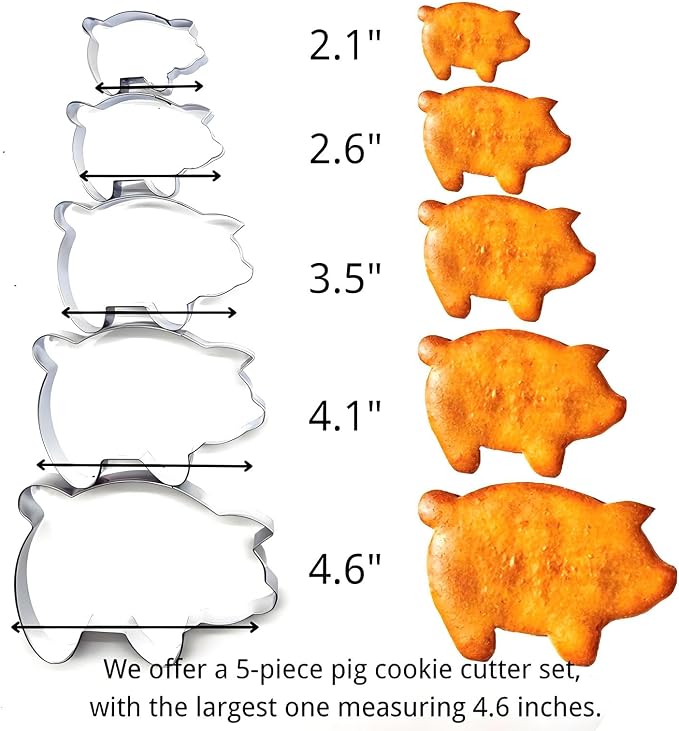 Pig Cookie Cutter Set Large - Stainless Steel - 5 Inch, 4 Inch, 3 Inch, 2 Inch - Cute Piggy Farm Animal Cookie Cutters Shapes Molds for Kids