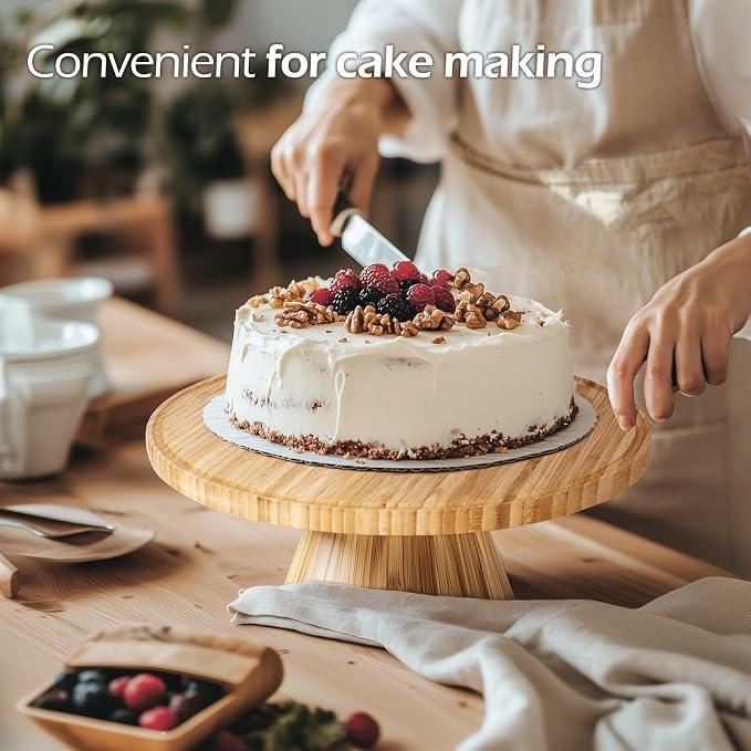 MASTERTOP Cake Stand with Dome Cover - 6 in 1 Cake Stand with Lid, Multi-Functional Wood Serving Platter/Cake Plate/Salad Bowl/Nachos/Punch Bowl, Wedding Cake Stands for Dessert Table