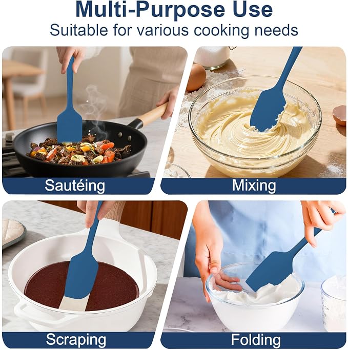 4 Pcs Silicone Spatula Set, 11.4 In, 600°F Heat Resistant Rubber Spatulas for Baking, Cooking & Mixing, Flexible and Non-Stick Kitchen Utensils, Seamless & Dishwasher Safe (Blue)