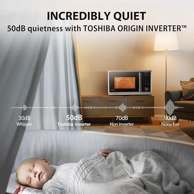 TOSHIBA 6-in-1 Inverter Countertop Microwave Oven Healthy Air Fryer Combo, MASTER Series, Air Fryer, Broil, Convection, Speedy Combi, Even Defrost, Sound On/Off 27 Auto Menu Stainless Steel (Renewed)