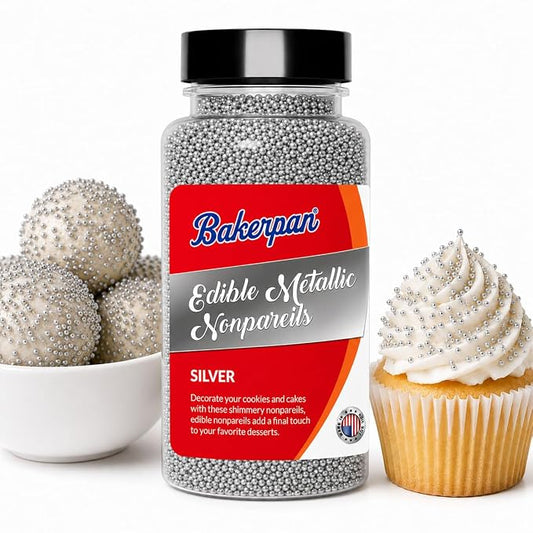 Bakerpan Edible Silver Nonpareils Sprinkles 5.1 oz - Silver Sprinkles for Cake Decorating, Cupcakes, Cookies, Birthdays & Weddings | Kosher, Gluten-Free, Made in USA