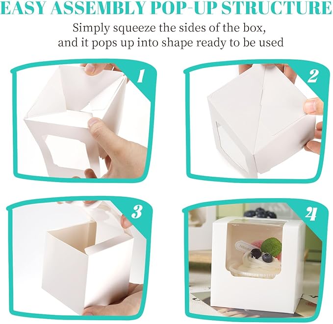 NPLUX 50 Pcs Cupcake Boxes Individual Cupcake Containers Pre-Assembled Single Cupcake Boxes 3.5"x3.5"x3.5" with 50 Pcs Inserts for Cupcakes Muffins Party Favors(White)