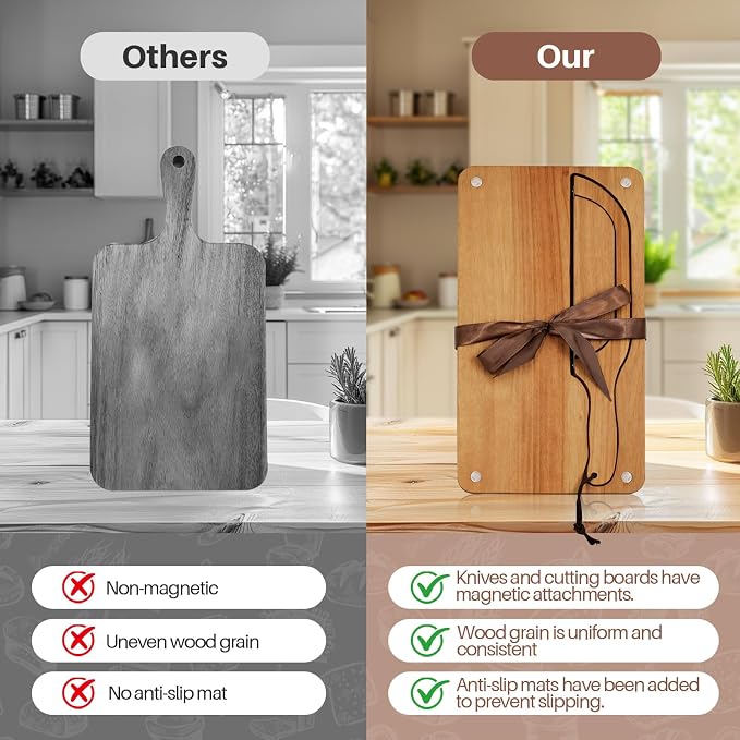 Wooden Bread Cutting Board with Bow Bread Slicer Set, Includes 2 Stainless Steel Blades and Removable Knife for Slicing Homemade Sourdough, Baguettes and Artisan Bread