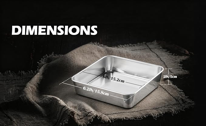 Leonyo Stainless Steel 6x6 Baking Pan, 2 Pack Metal 6IN x 6IN Square Cake Pans, Commercial Brownie Pans Baking Dish for Cornbread, Banana Bread, Lemon Bars, Dishwasher Safe